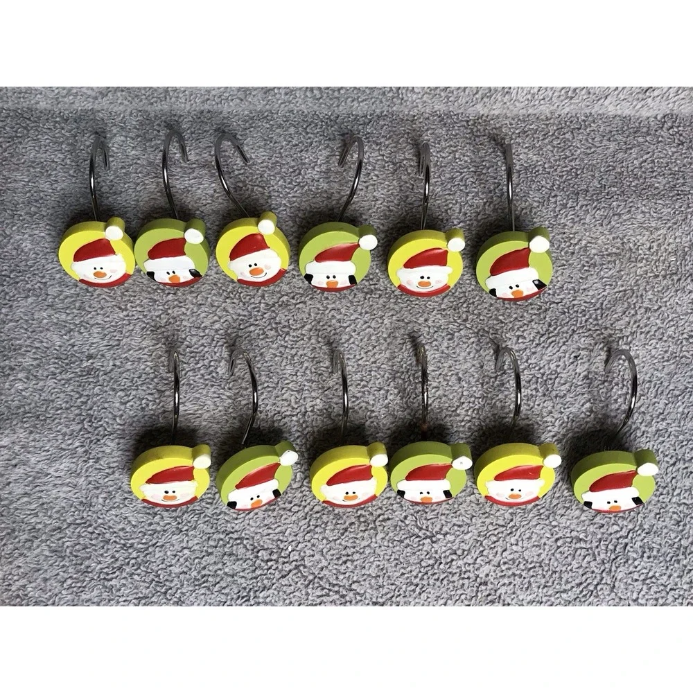 Set of 12 Santa Claus Penguin Christmas Holiday Shower Curtain‎ Hooks